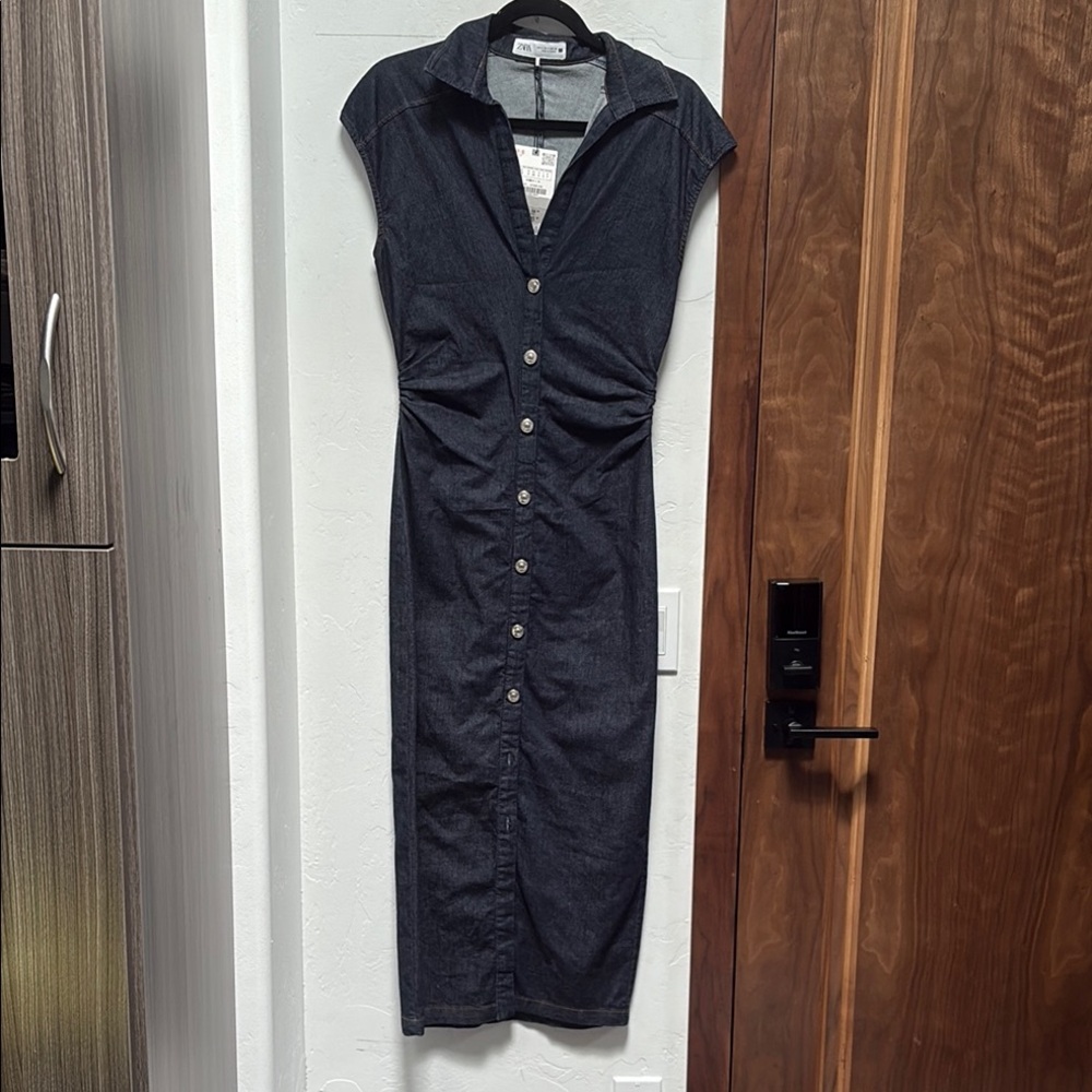 Zara Blue Ruched  Midi Dress